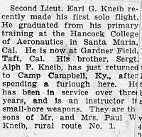 2Lt. Earl G. Kneib makes first solo flight