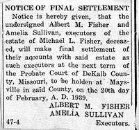 1939-02-20 Final Settlement of Michael Louis Fisher estate