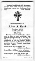 1881-06-06 - 1962-05-16 Albert A Kneib Funeral Card