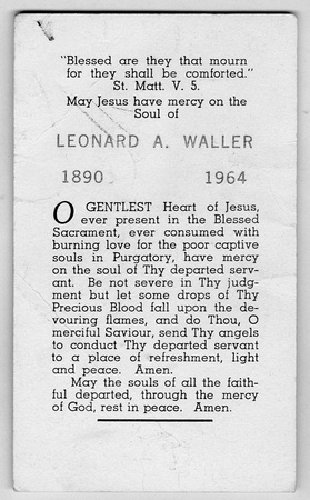 1964-02-25 Leonard A. Waller Funeral Card