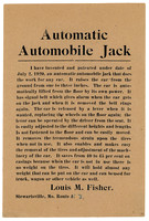 Louis Fisher Announcement of Automatic Automobile Jack