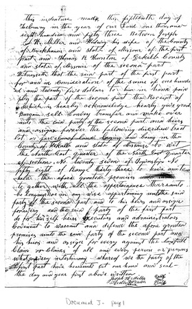1853-02-09 Document J - Indenture of Joseph Miller to Thomas J. Thornton - page 1