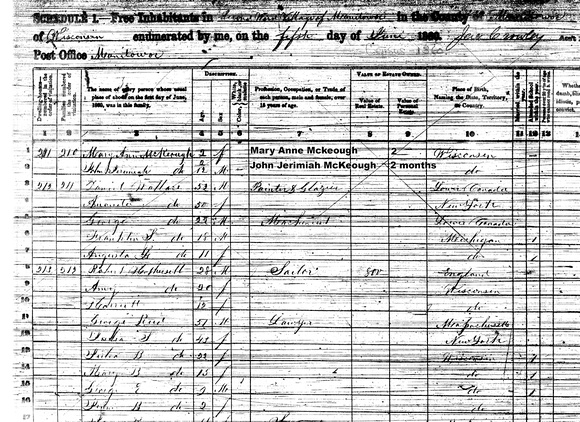 1860-06-05  Census - Mary Anne and John J. McKeough, Manitowoc, pg 28